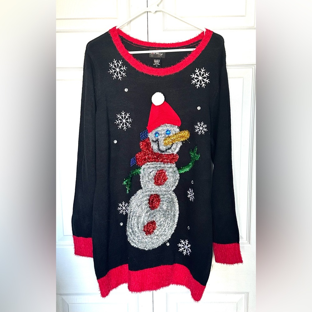 Love Always Holiday Snowman Christmas Sweater Dress-Size 1X-Ugly Xmas Sweater